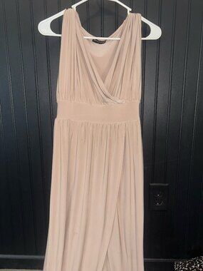 Elegant Slitted Beige Gown